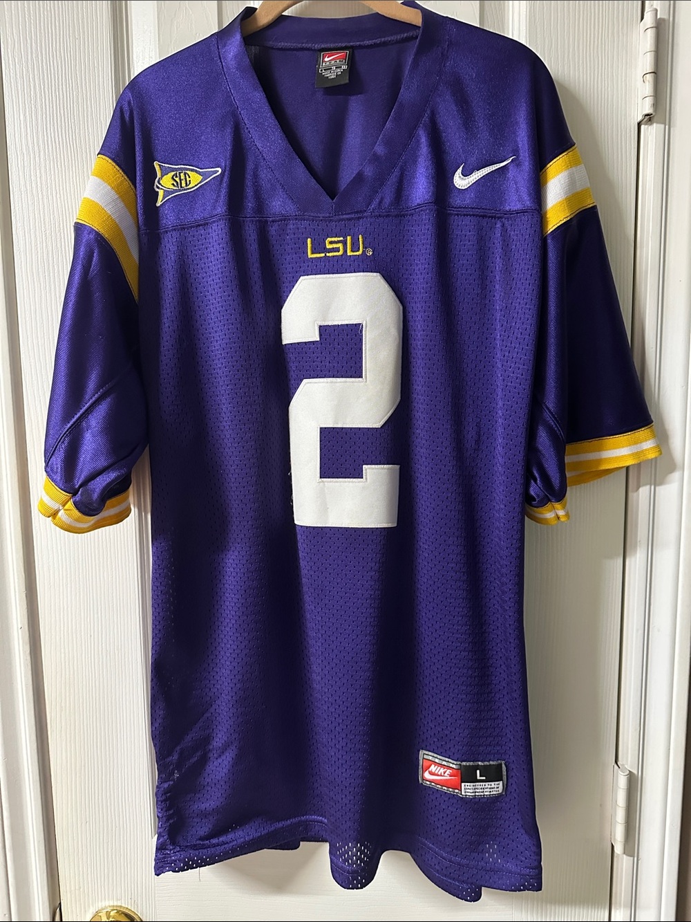 Nike Purple LSU Football Jersey #2 with White Numbers and Gold Trim